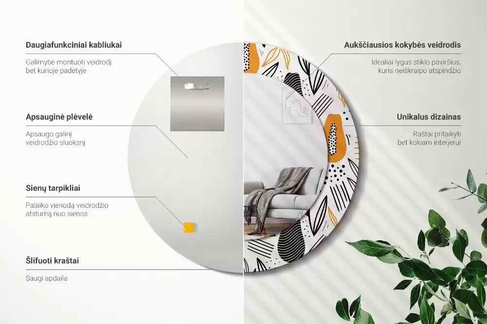 Espejo redondo con decoración Papayas