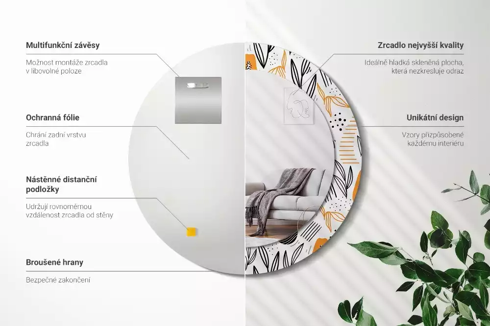 Espejo redondo con decoración Papayas