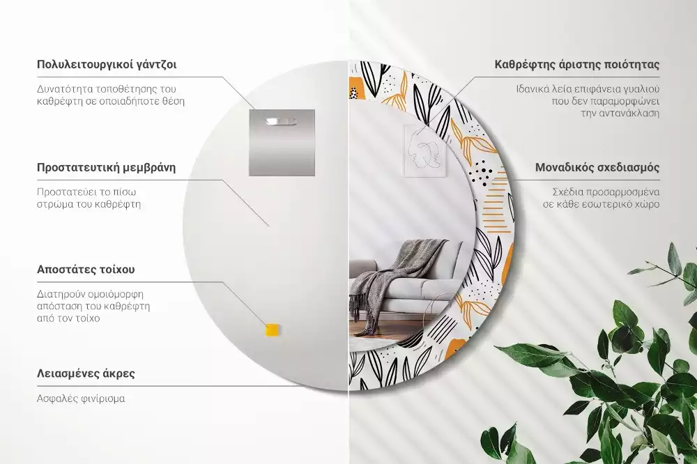 Espejo redondo con decoración Papayas