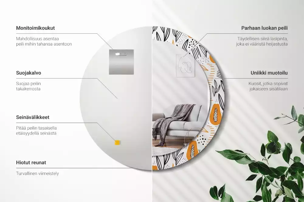 Espejo redondo con decoración Papayas