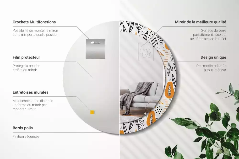 Espejo redondo con decoración Papayas