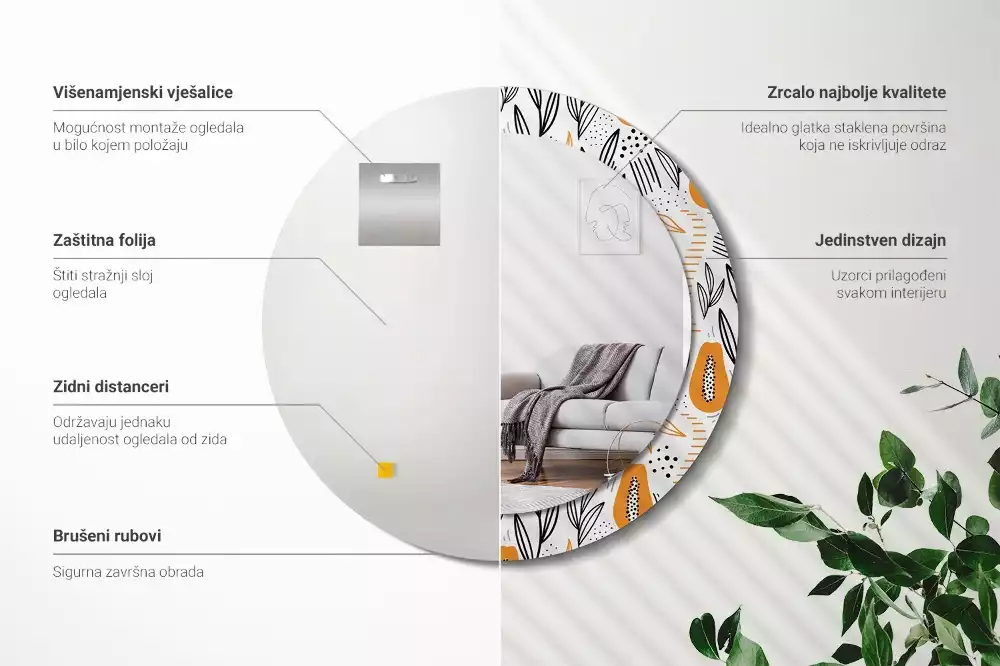 Espejo redondo con decoración Papayas