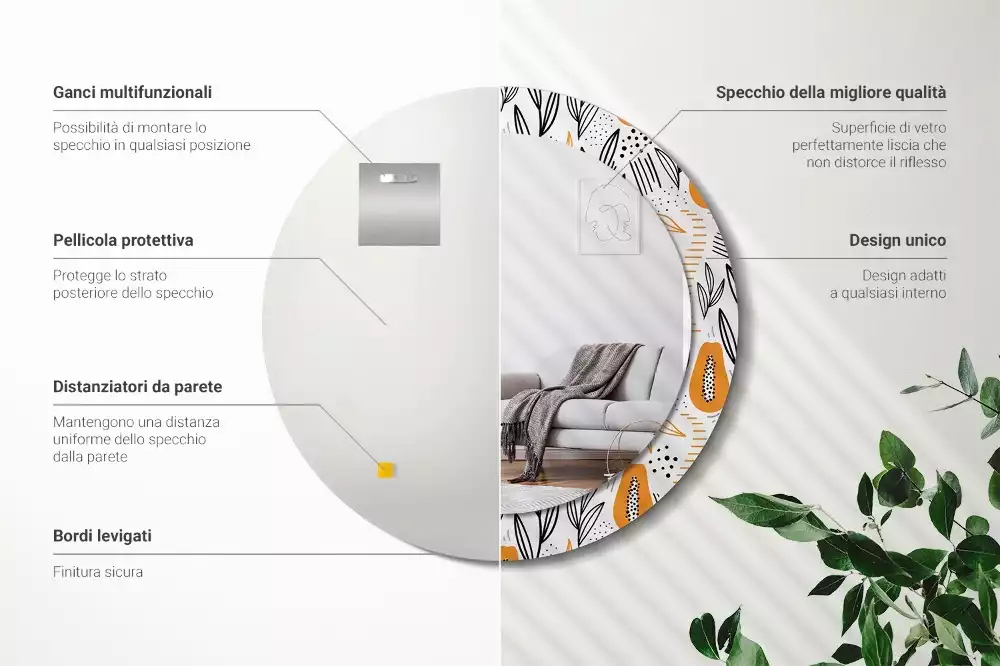 Espejo redondo con decoración Papayas