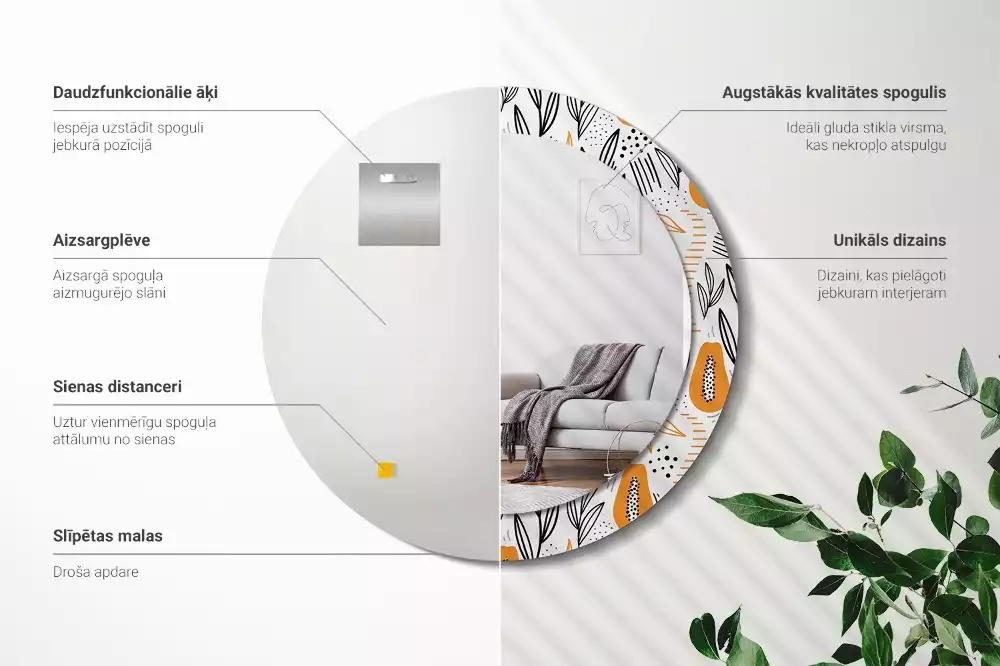 Espejo redondo con decoración Papayas