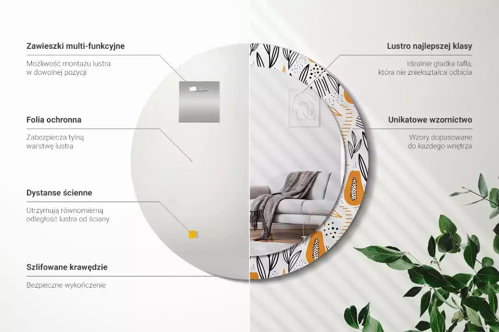 Espejo redondo con decoración Papayas