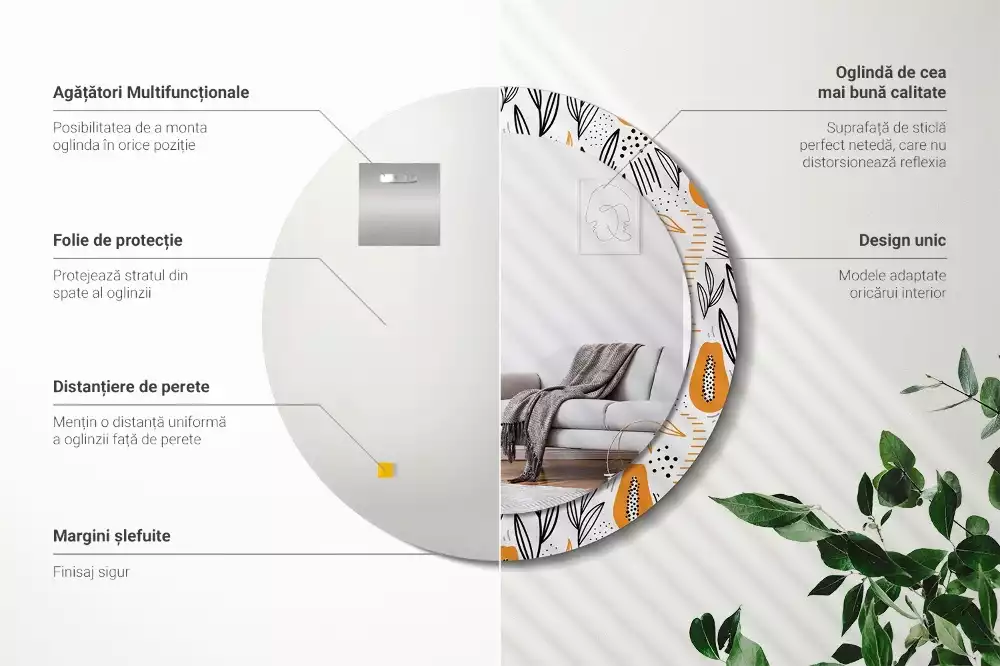 Espejo redondo con decoración Papayas