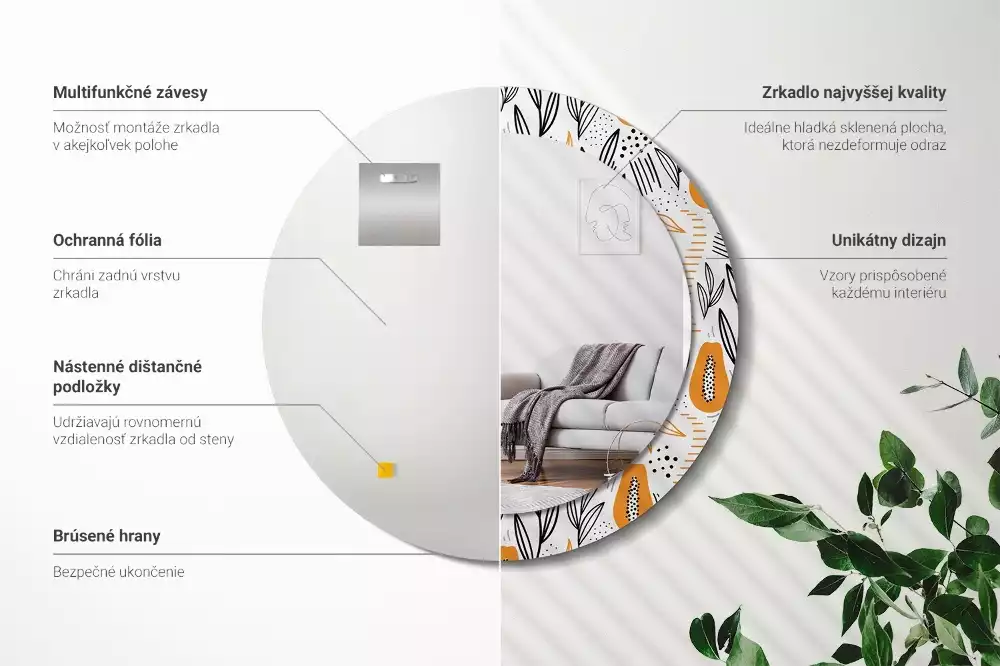 Espejo redondo con decoración Papayas