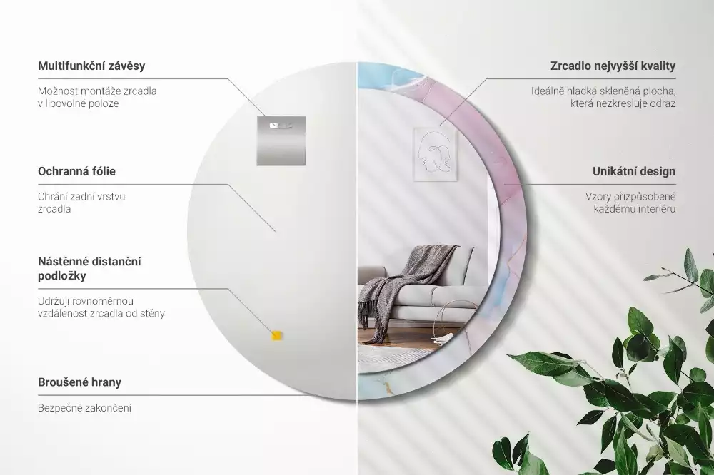 Espejo redondo estampado Estilo mármol