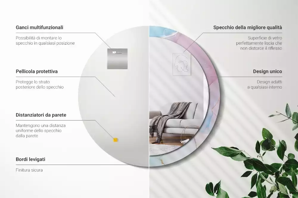 Espejo redondo estampado Estilo mármol