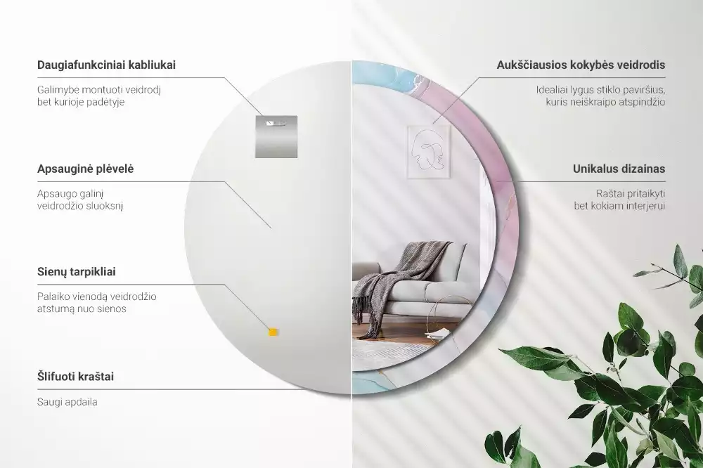 Espejo redondo estampado Estilo mármol