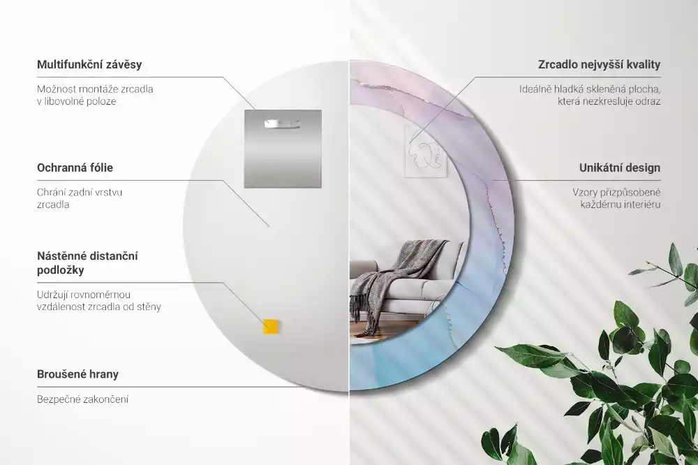 Espejo redondo estampado Estilo mármol