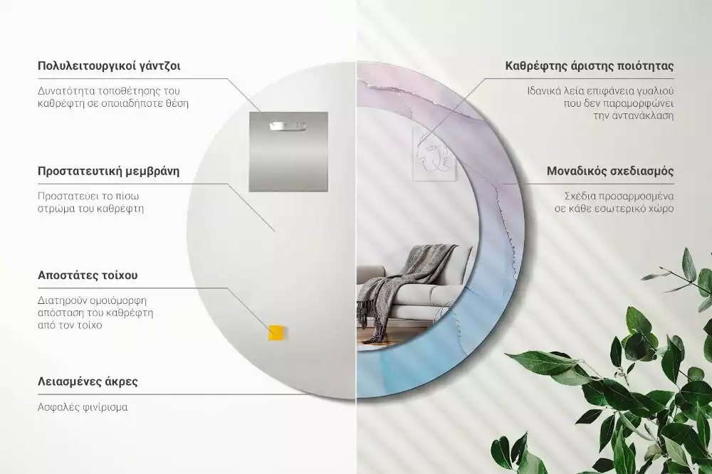 Espejo redondo estampado Estilo mármol