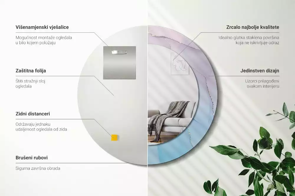 Espejo redondo estampado Estilo mármol