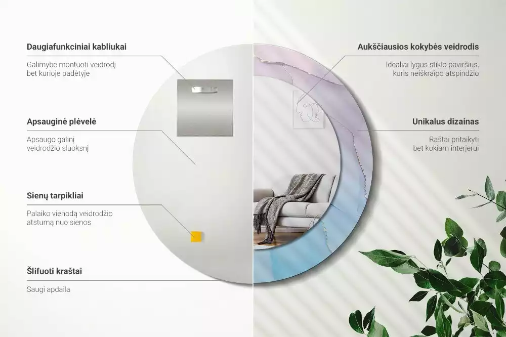 Espejo redondo estampado Estilo mármol