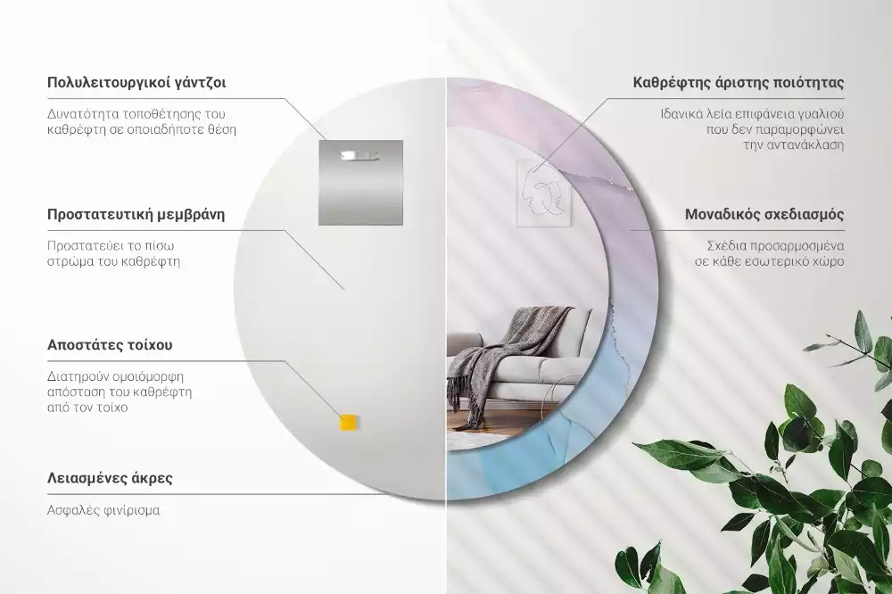 Espejo redondo estampado Estilo mármol