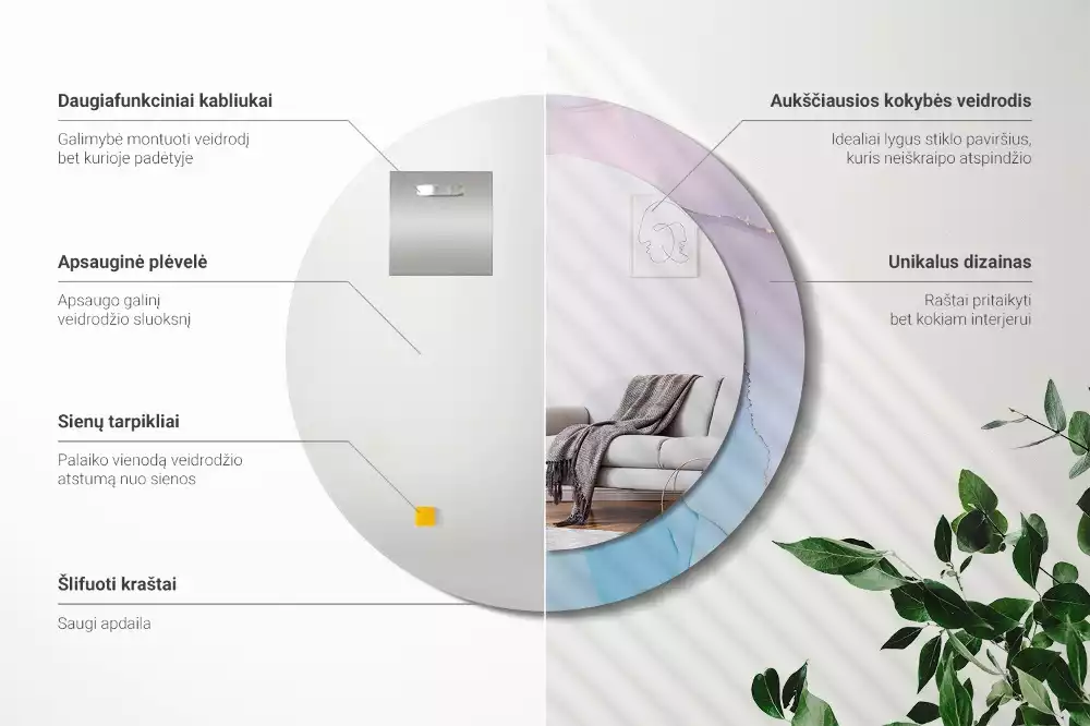 Espejo redondo estampado Estilo mármol