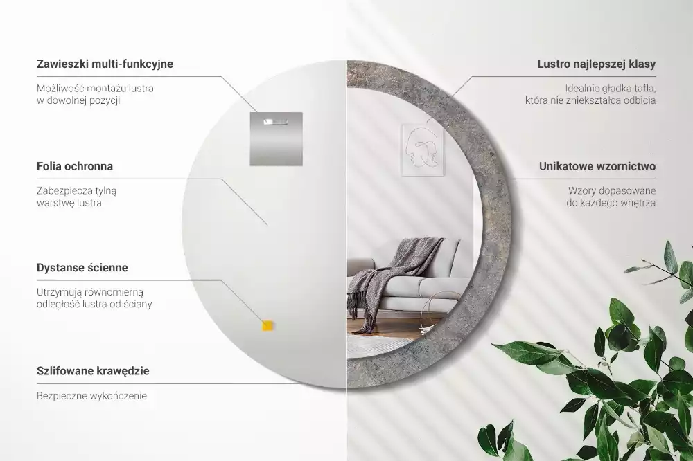 Espejo redondo impreso Hormigón antiguo