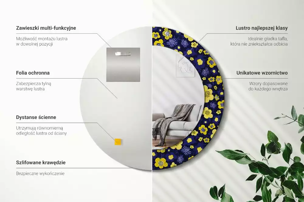 Espejo redondo con decoración Pequeñas flores