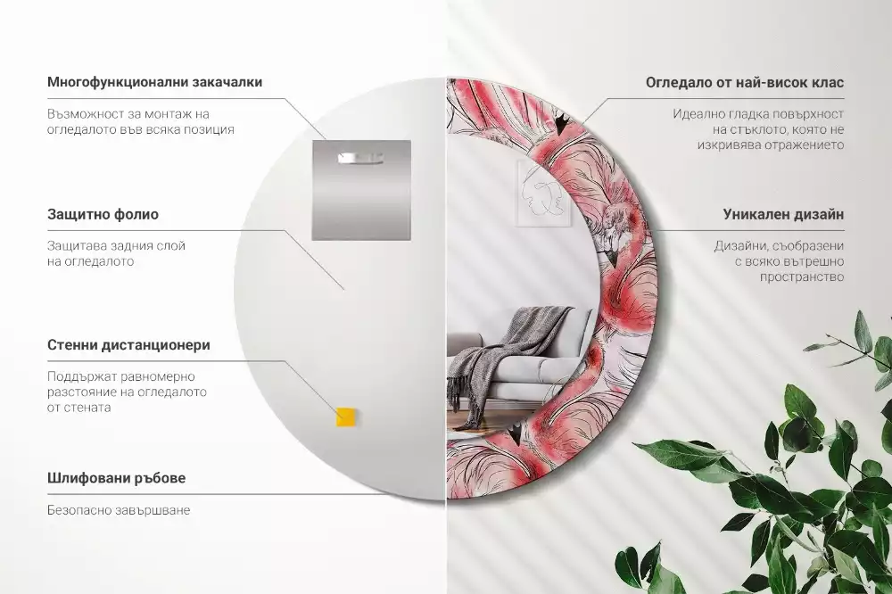 Espejo redondo con decoración Flamencos