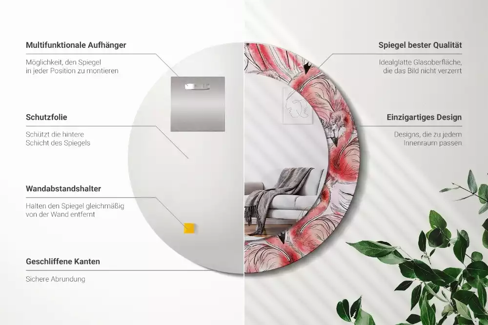 Espejo redondo con decoración Flamencos