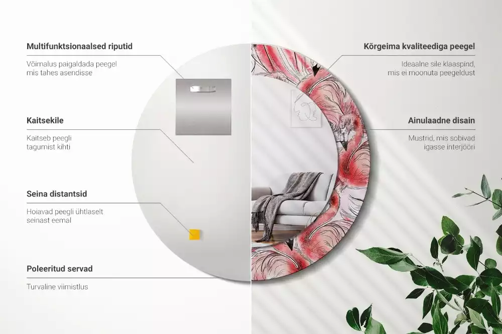 Espejo redondo con decoración Flamencos