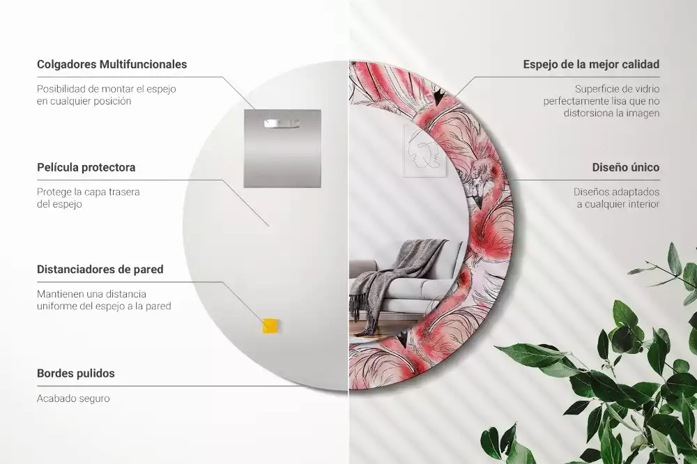 Espejo redondo con decoración Flamencos