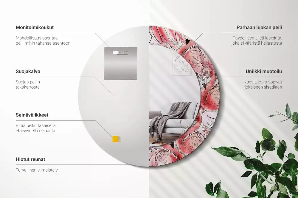 Espejo redondo con decoración Flamencos