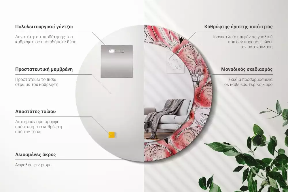 Espejo redondo con decoración Flamencos