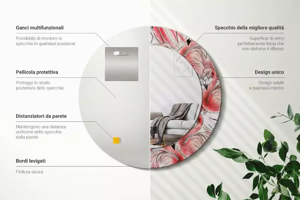 Espejo redondo con decoración Flamencos