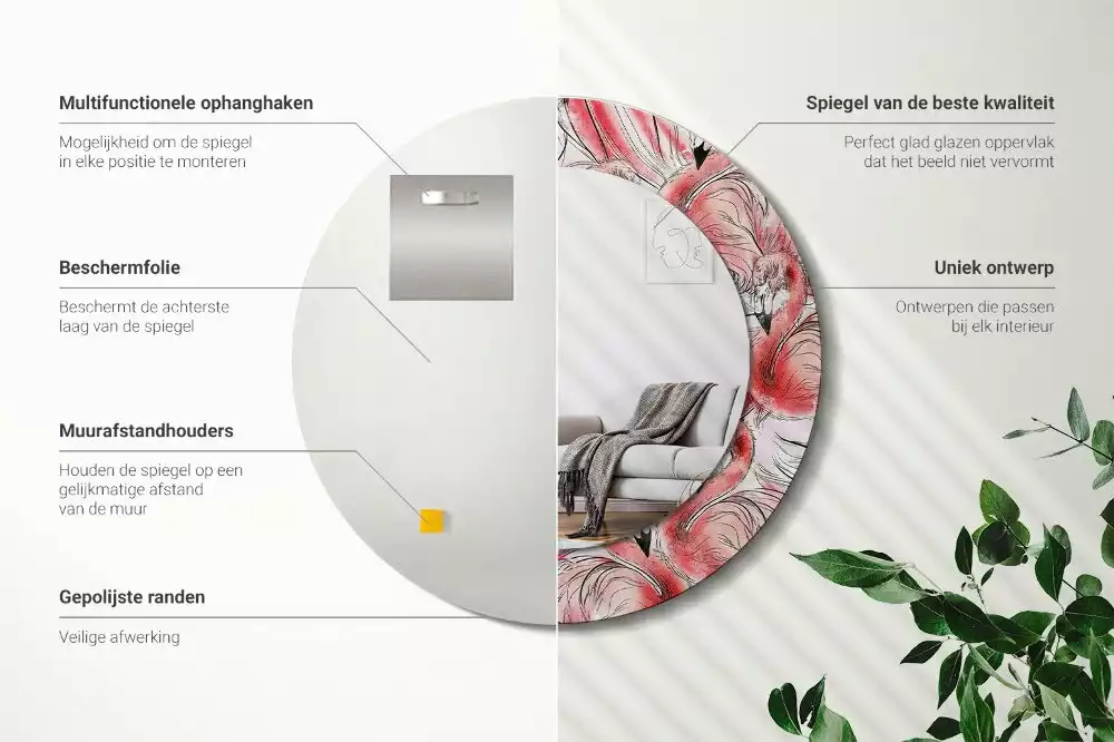 Espejo redondo con decoración Flamencos