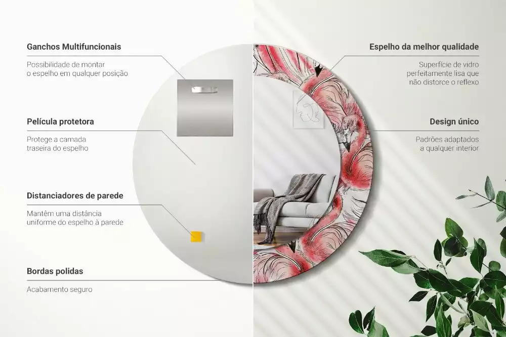 Espejo redondo con decoración Flamencos