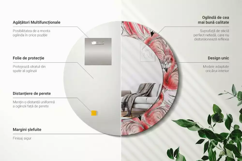 Espejo redondo con decoración Flamencos