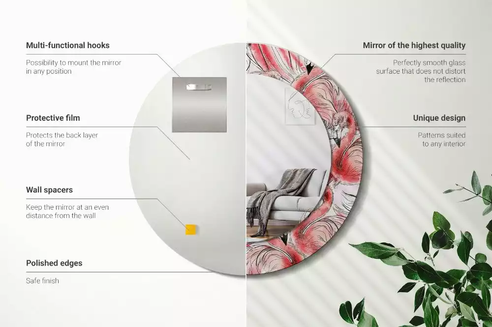 Espejo redondo con decoración Flamencos