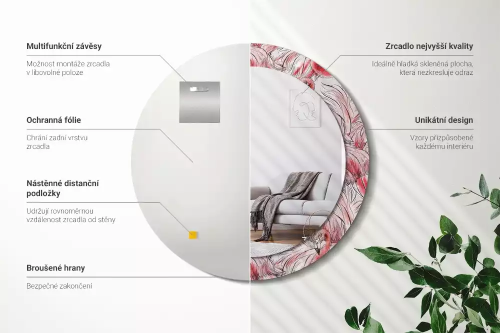 Espejo redondo con decoración Flamencos