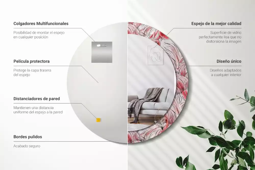 Espejo redondo con decoración Flamencos