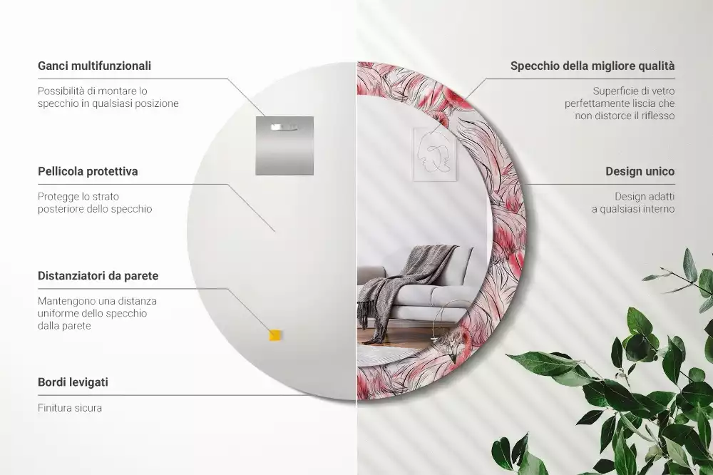 Espejo redondo con decoración Flamencos