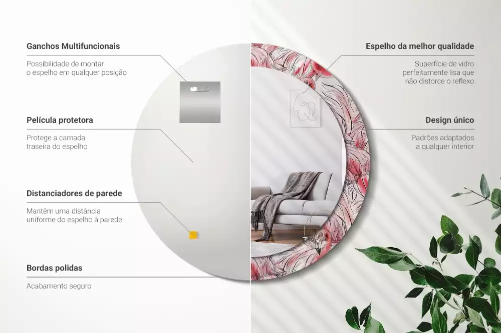 Espejo redondo con decoración Flamencos