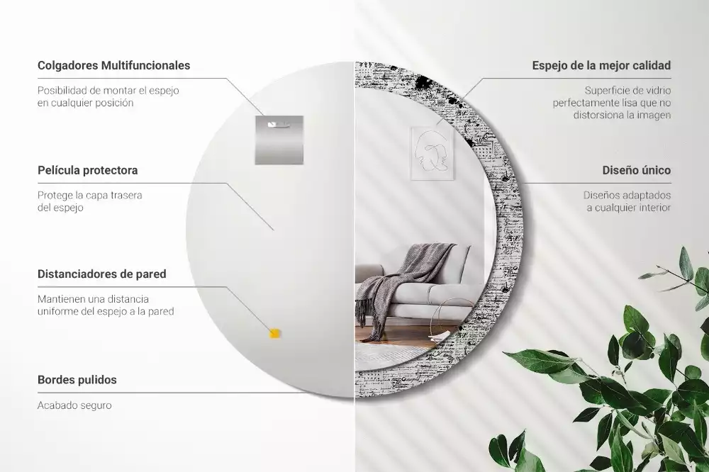 Espejo redondo estampado Garabatos