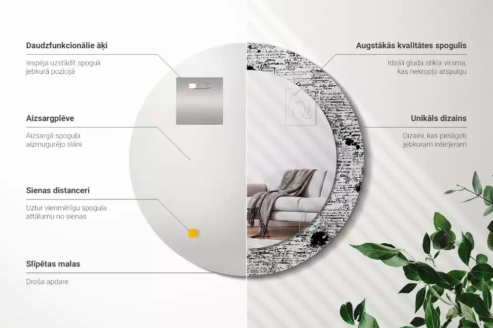 Espejo redondo estampado Garabatos