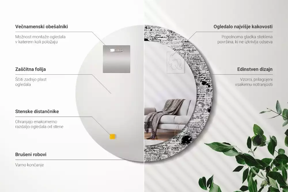 Espejo redondo estampado Garabatos