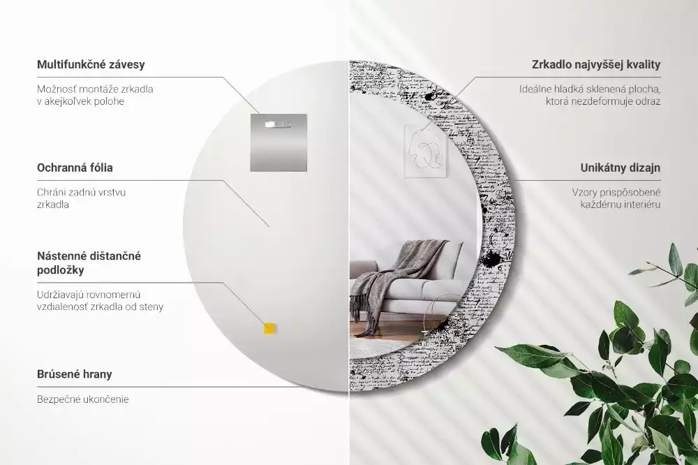 Espejo redondo estampado Garabatos