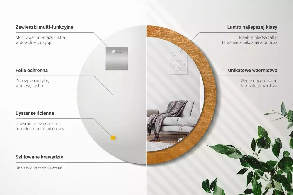 Espejo redondo estampado Estilo loft vintage