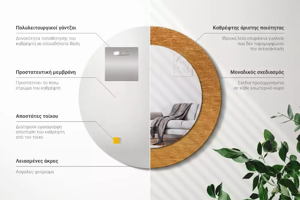 Espejo redondo estampado Estilo loft vintage