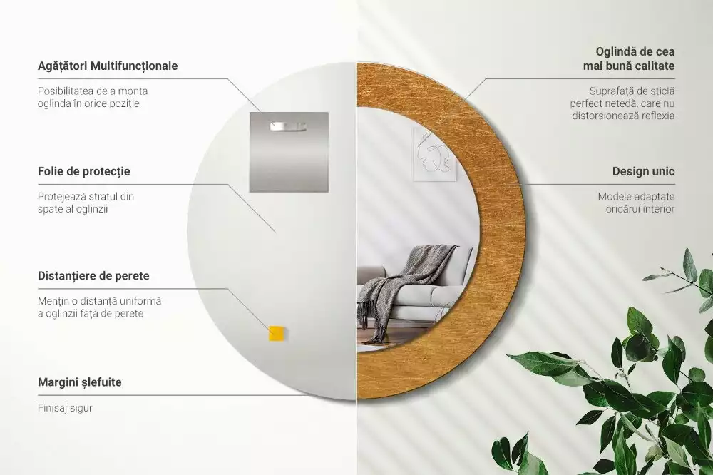 Espejo redondo estampado Estilo loft vintage