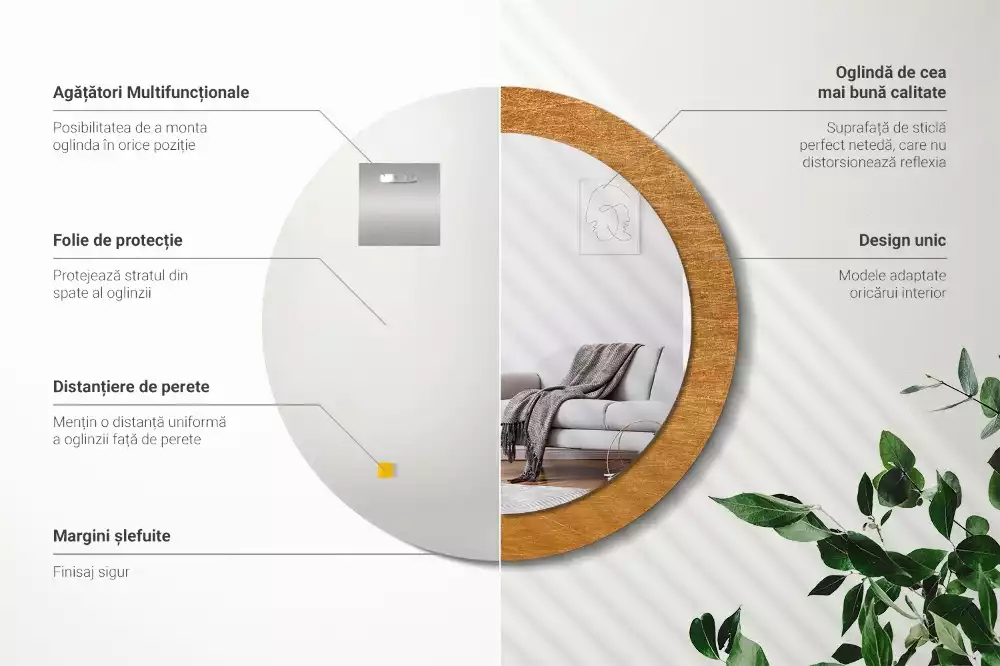 Espejo redondo estampado Estilo loft vintage