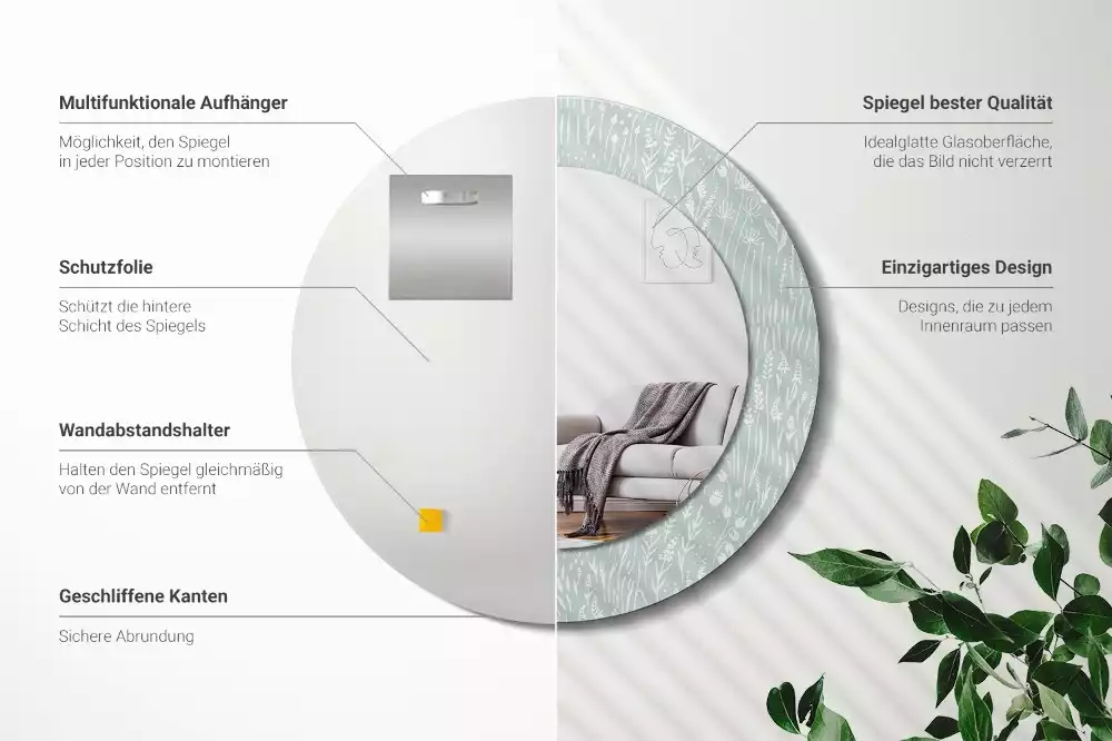 Espejo redondo con decoración Caracol en el prado