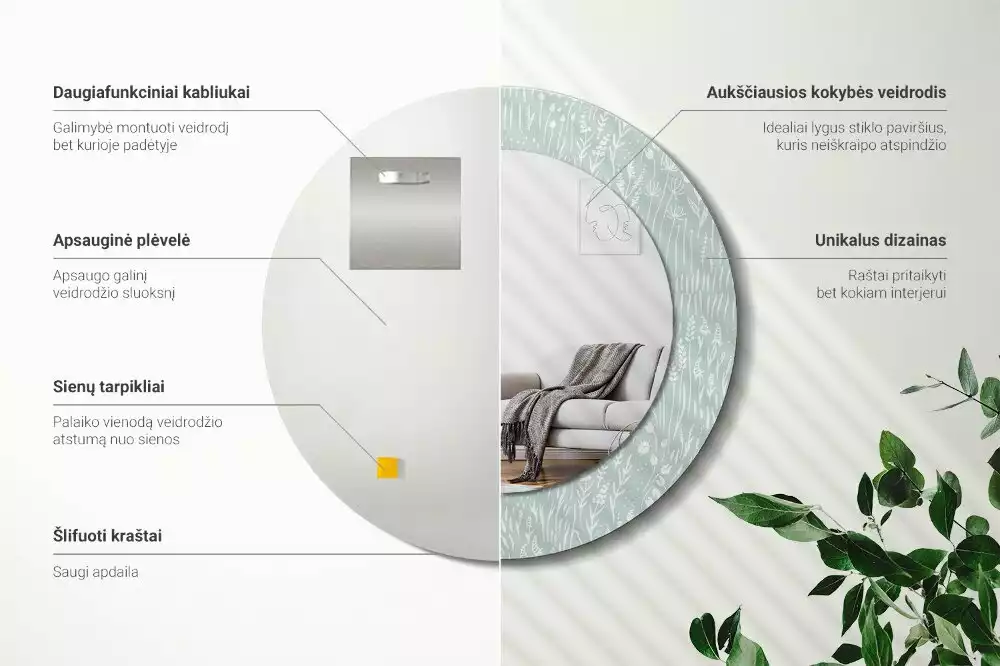 Espejo redondo con decoración Caracol en el prado