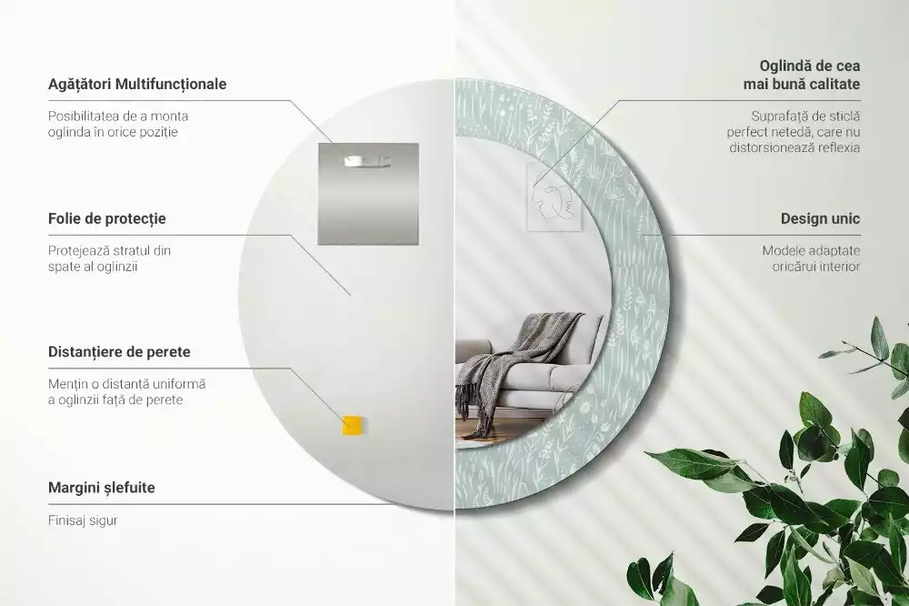 Espejo redondo con decoración Caracol en el prado