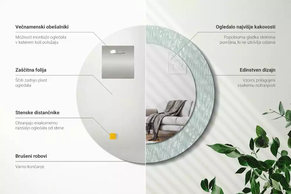 Espejo redondo con decoración Caracol en el prado