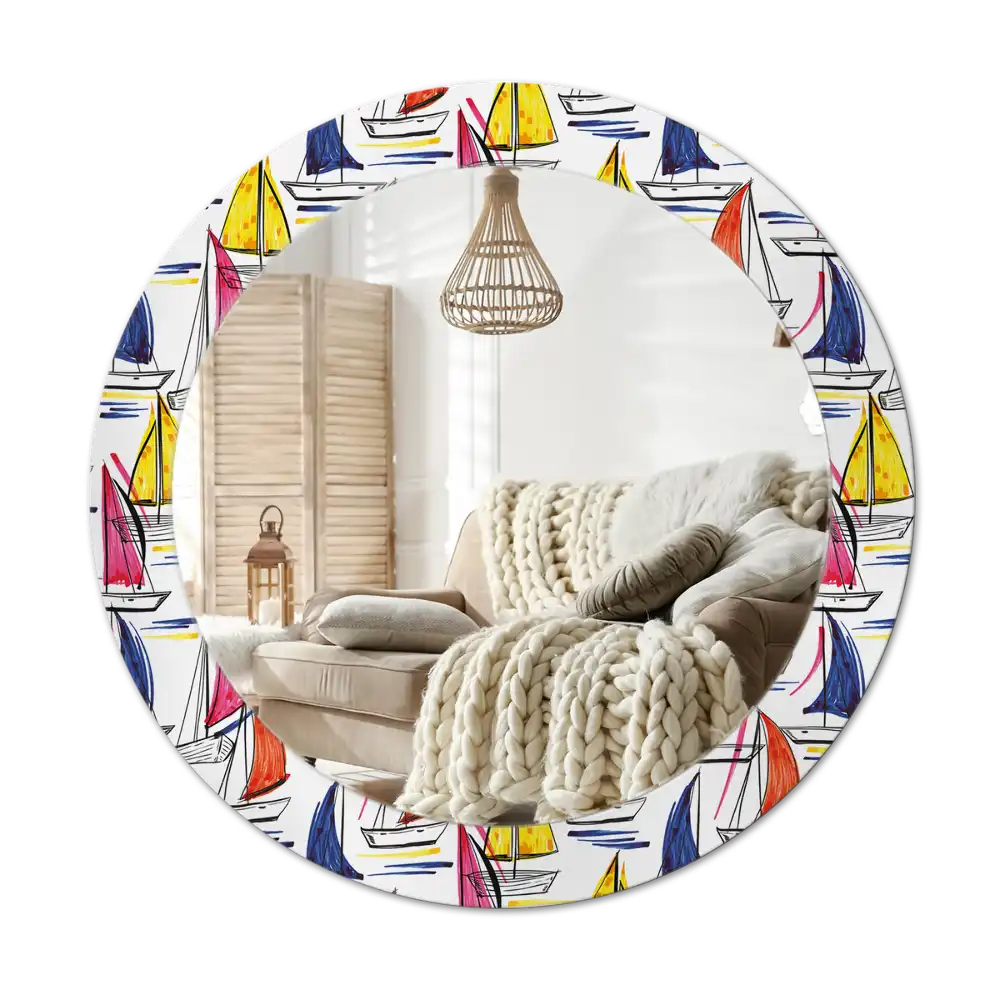 Espejo redondo estampado Barcos coloridos